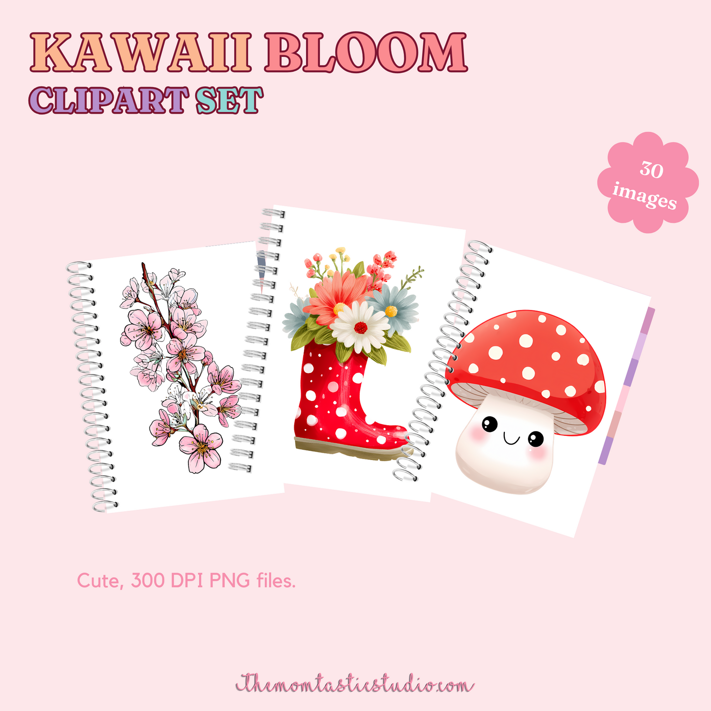 Kawaii Bloom Clipart Set – Instant Download – 300 DPI - Commercial Use (Transparent PNG)