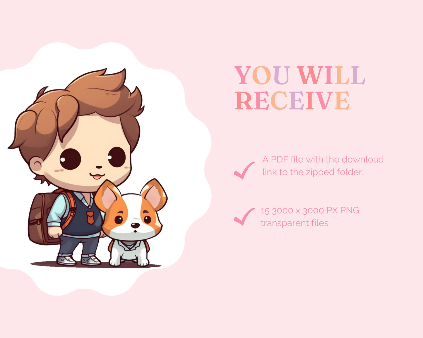 Adorable Playful Chibi Boy Stickers Clipart –Printable – Instant Download – High-Quality PNG - Transparent Background - Commercial Use