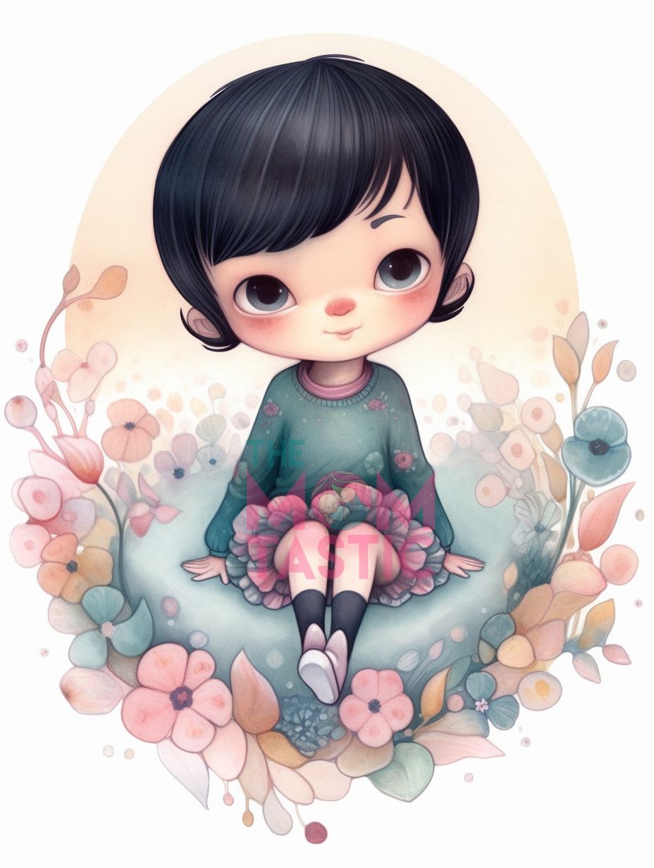 Fairytale Girls Cute Chibi Illustration - Watercolor - Pastel Background - Digital Illustration - for Commercial Use