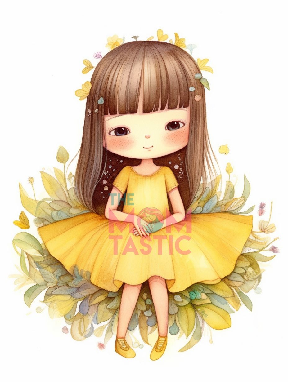 Fairytale Girls Cute Chibi Illustration - Watercolor - Pastel Background - Digital Illustration - for Commercial Use