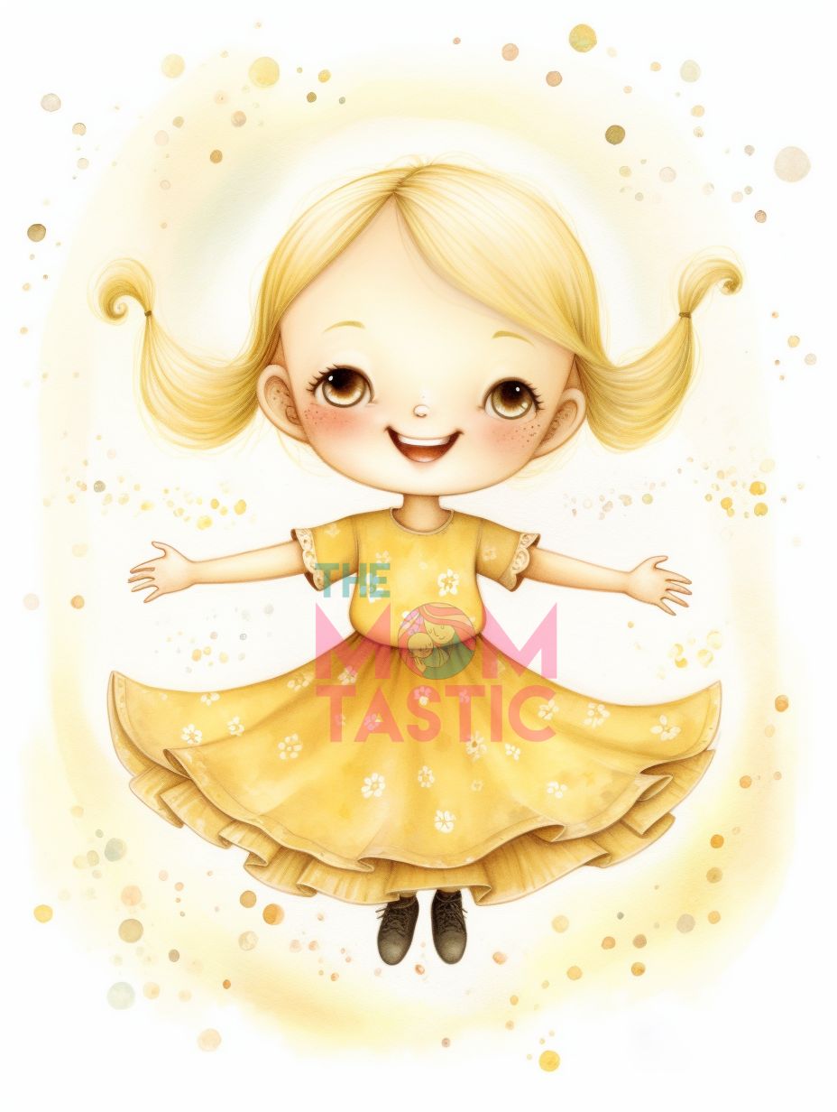 Fairytale Girls Cute Chibi Illustration - Watercolor - Pastel Background - Digital Illustration - for Commercial Use