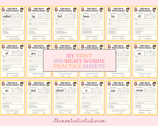 100 Sight Words Practice Worksheets – Canva Editable – Digital Template – 4 Beautiful Covers Included – Engaging Learning Activities – Instant Download – High-Quality Educational Resources