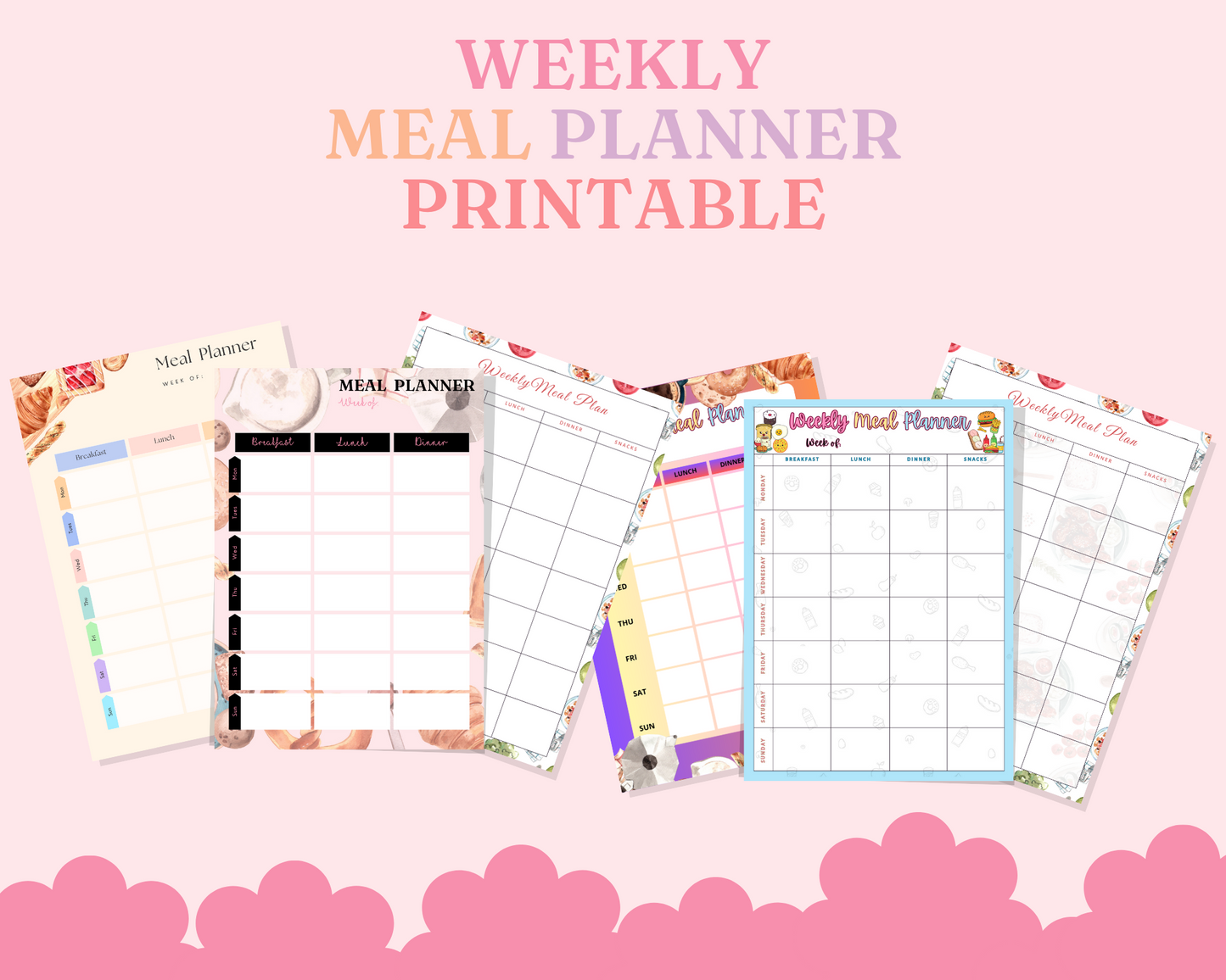 Weekly Meal Planner Printable – A4 Size – 6 Stylish Designs – PDF, PNG, and Canva Template – Commercial License