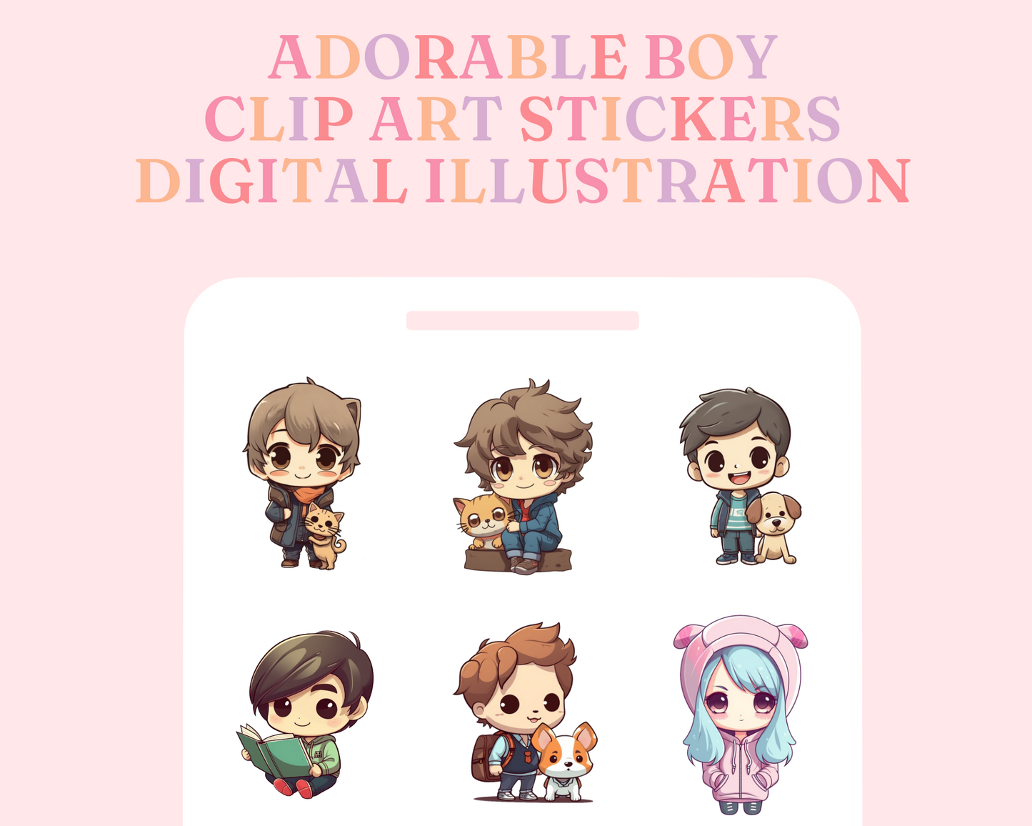 Adorable Playful Chibi Boy Stickers Clipart –Printable – Instant Download – High-Quality PNG - Transparent Background - Commercial Use
