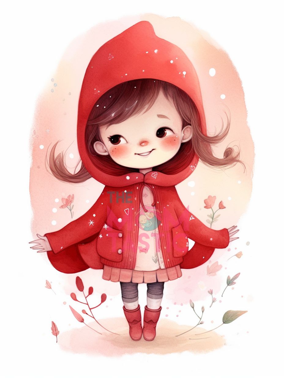 Fairytale Girls Cute Chibi Illustration - Watercolor - Pastel Background - Digital Illustration - for Commercial Use