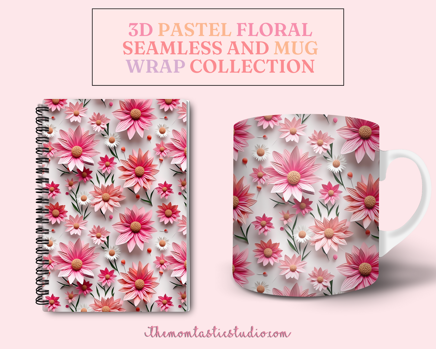 3D Pastel Floral (Seamless, A4, and Mug Wrap Format) - Commercial Use