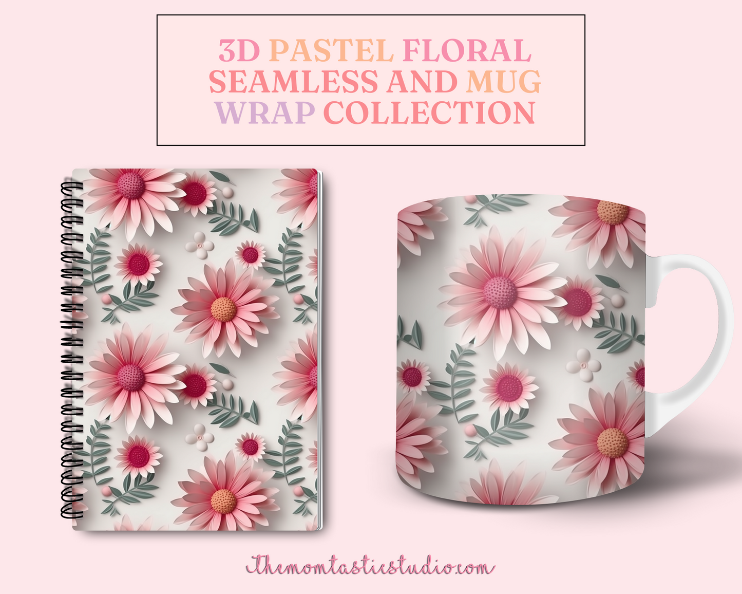 3D Pastel Floral (Seamless, A4, and Mug Wrap Format) - Commercial Use