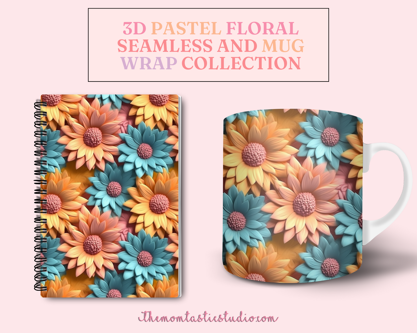 3D Pastel Floral (Seamless, A4, and Mug Wrap Format) - Commercial Use
