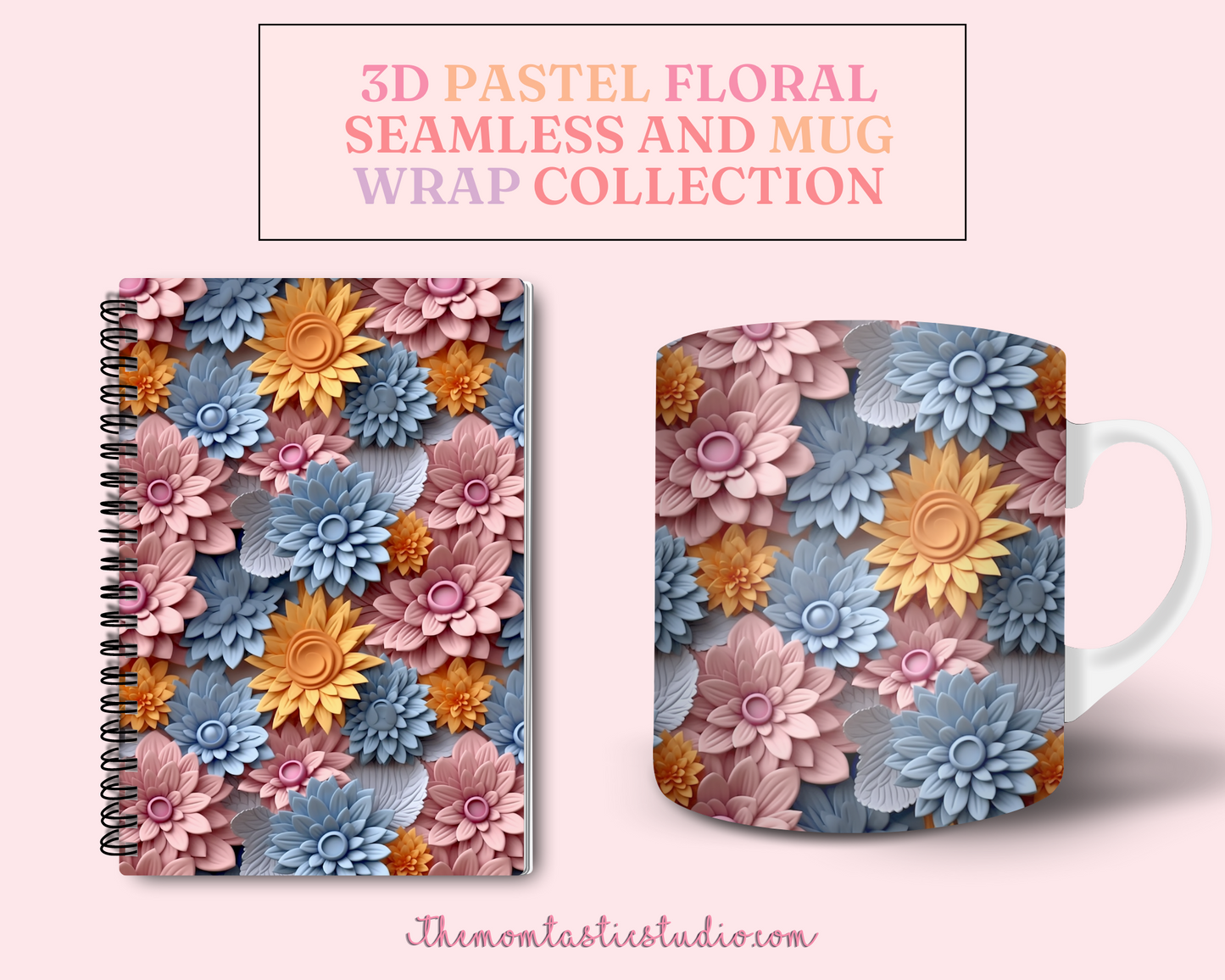 3D Pastel Floral (Seamless, A4, and Mug Wrap Format) - Commercial Use