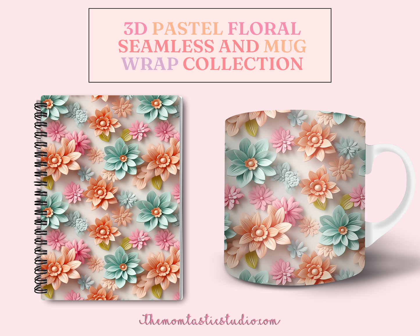 3D Pastel Floral (Seamless, A4, and Mug Wrap Format) - Commercial Use