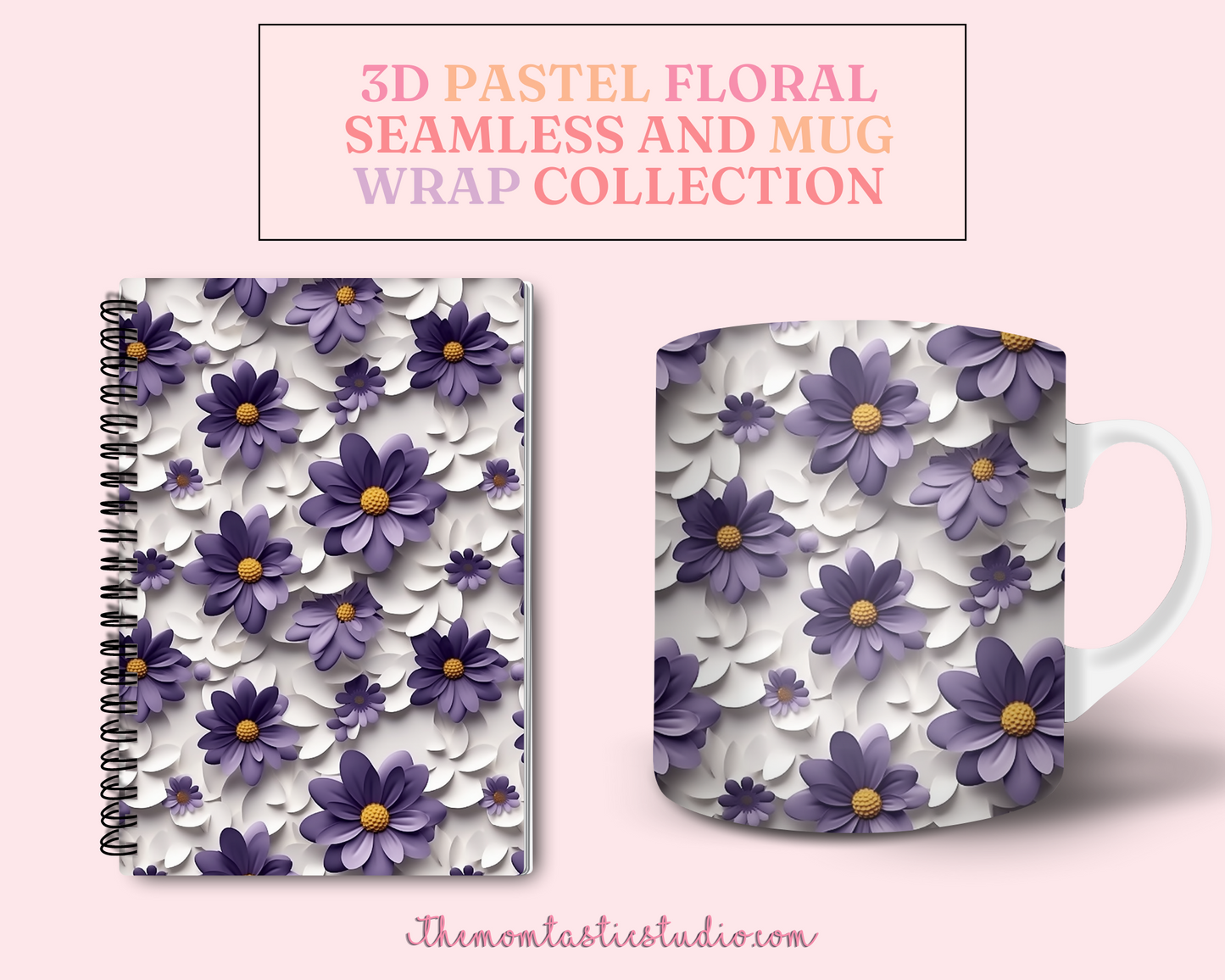 3D Pastel Floral (Seamless, A4, and Mug Wrap Format) - Commercial Use