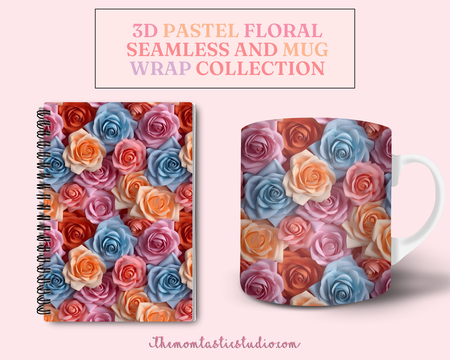3D Pastel Floral (Seamless, A4, and Mug Wrap Format) - Commercial Use