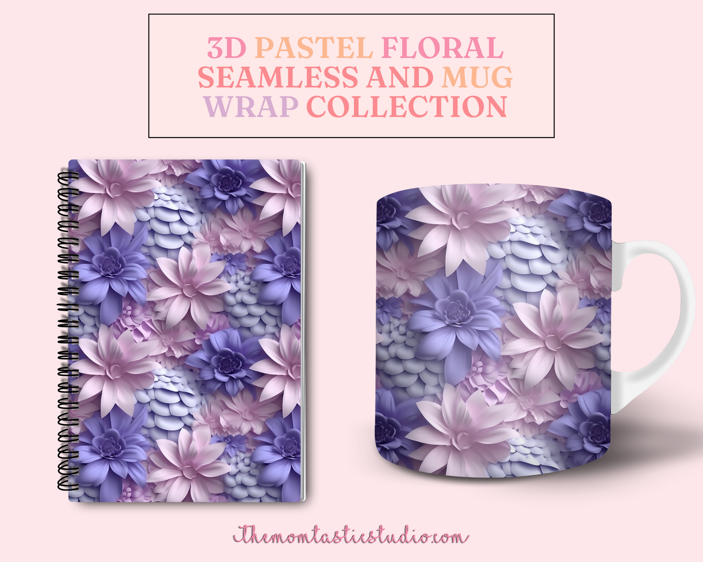 3D Pastel Floral (Seamless, A4, and Mug Wrap Format) - Commercial Use