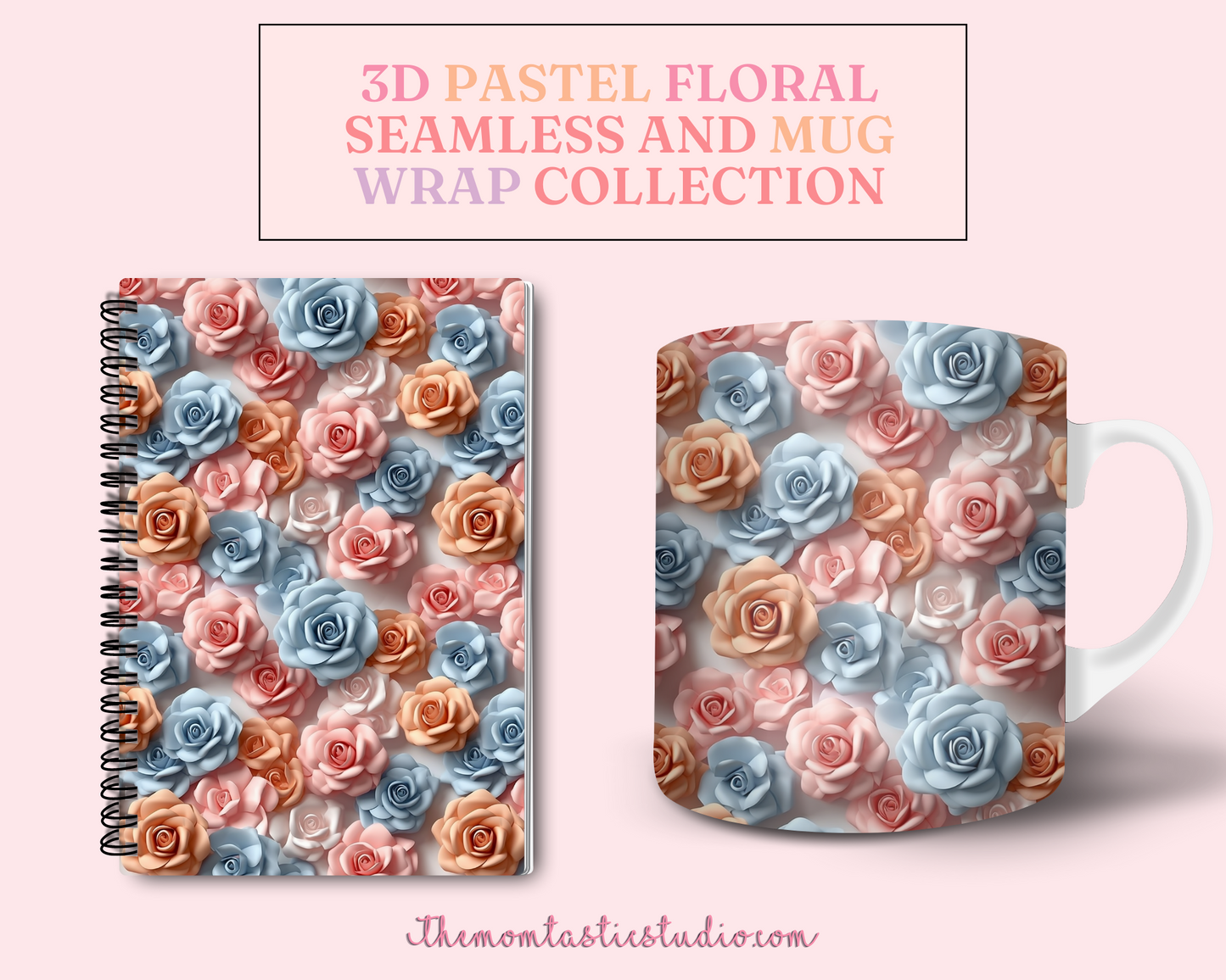 3D Pastel Floral (Seamless, A4, and Mug Wrap Format) - Commercial Use