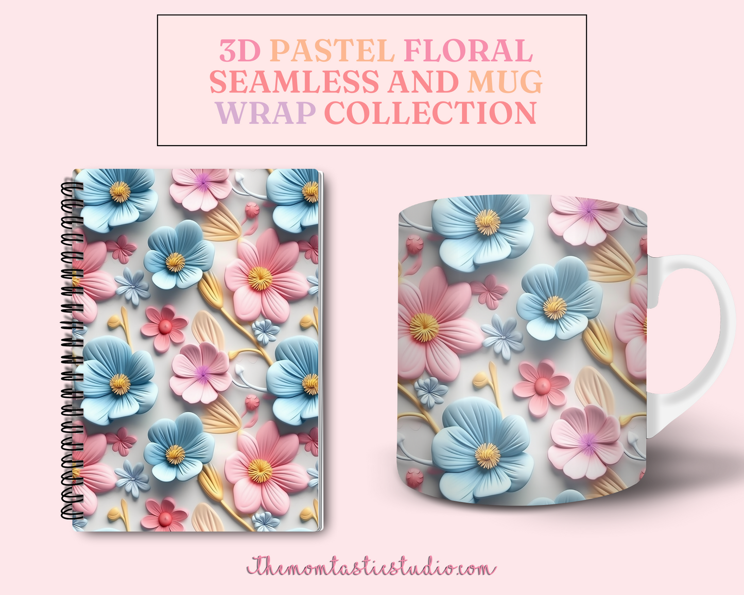 3D Pastel Floral (Seamless, A4, and Mug Wrap Format) - Commercial Use