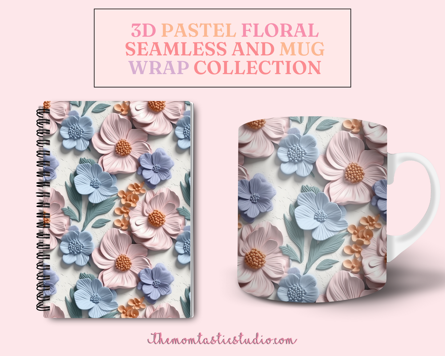 3D Pastel Floral (Seamless, A4, and Mug Wrap Format) - Commercial Use