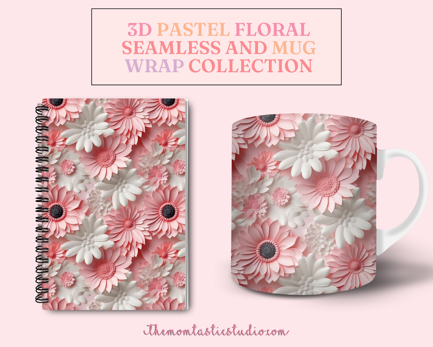 3D Pastel Floral (Seamless, A4, and Mug Wrap Format) - Commercial Use