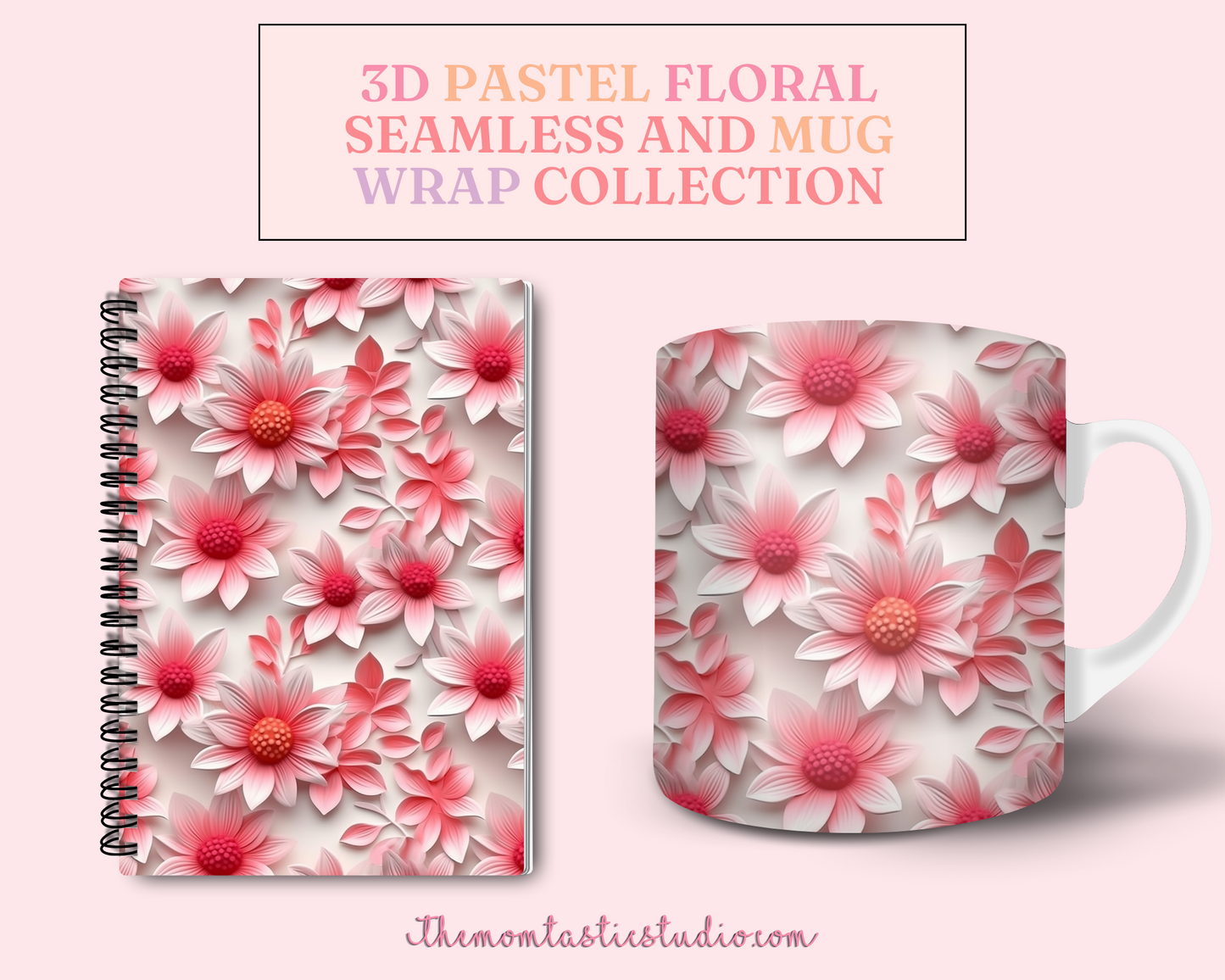 3D Pastel Floral (Seamless, A4, and Mug Wrap Format) - Commercial Use