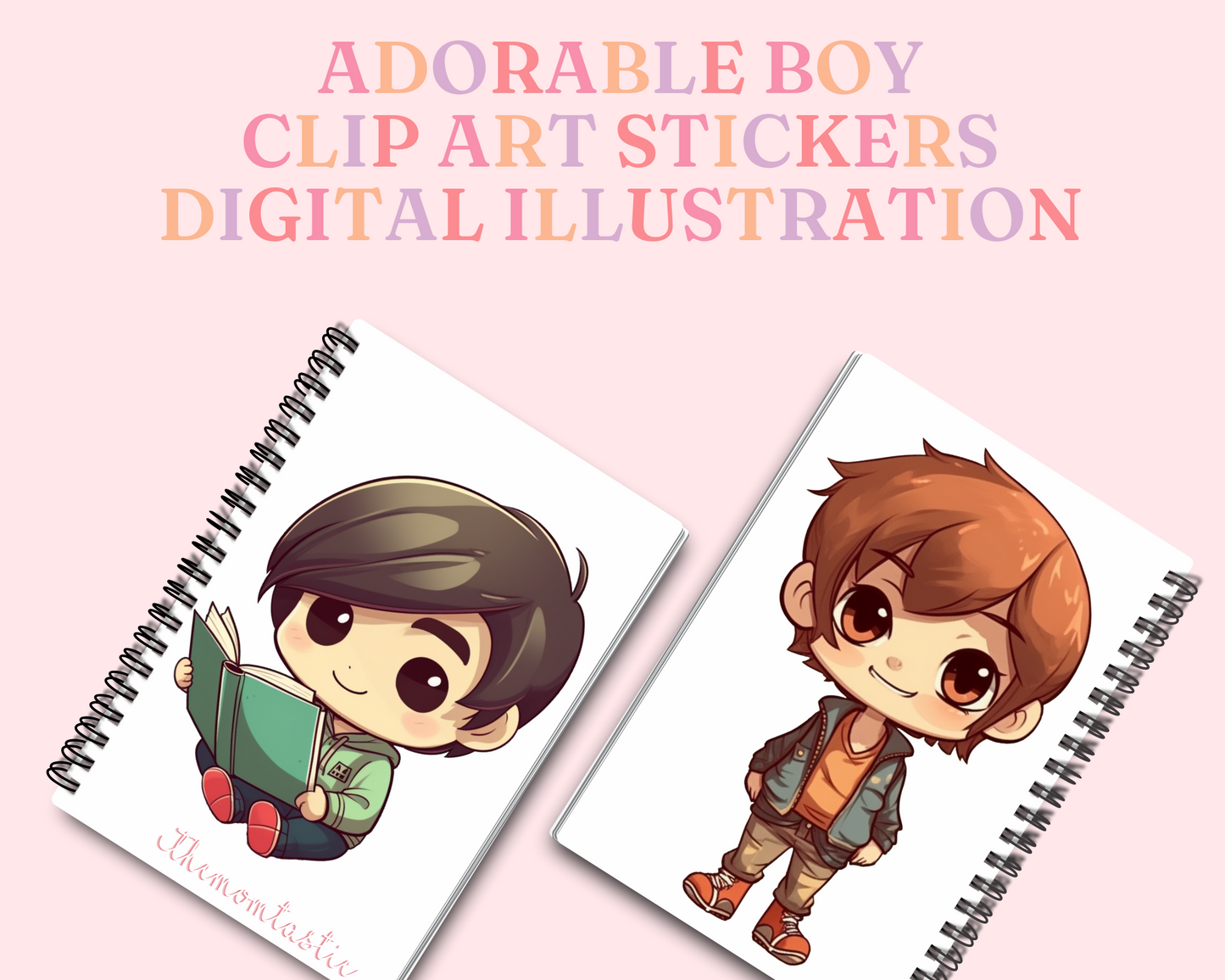 Adorable Playful Chibi Boy Stickers Clipart –Printable – Instant Download – High-Quality PNG - Transparent Background - Commercial Use
