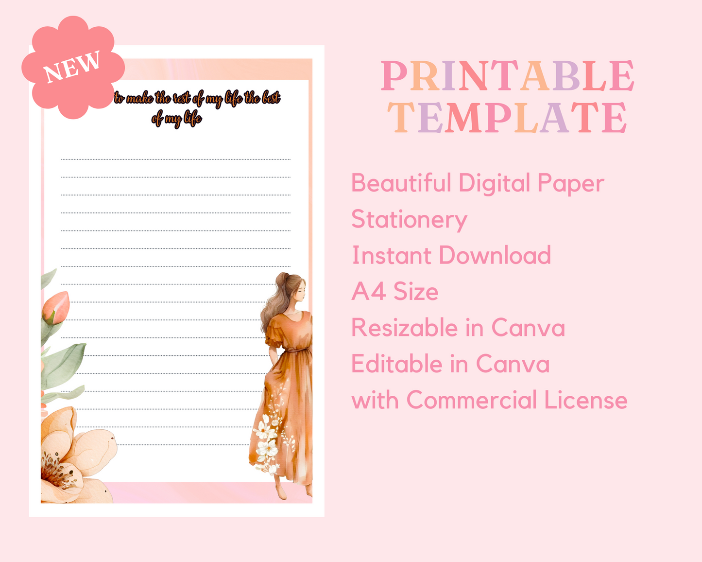 Peachy Dreams Stationery Paper – Memopad, Notepad & Notebook – Commercial Use – Digital Canva Template