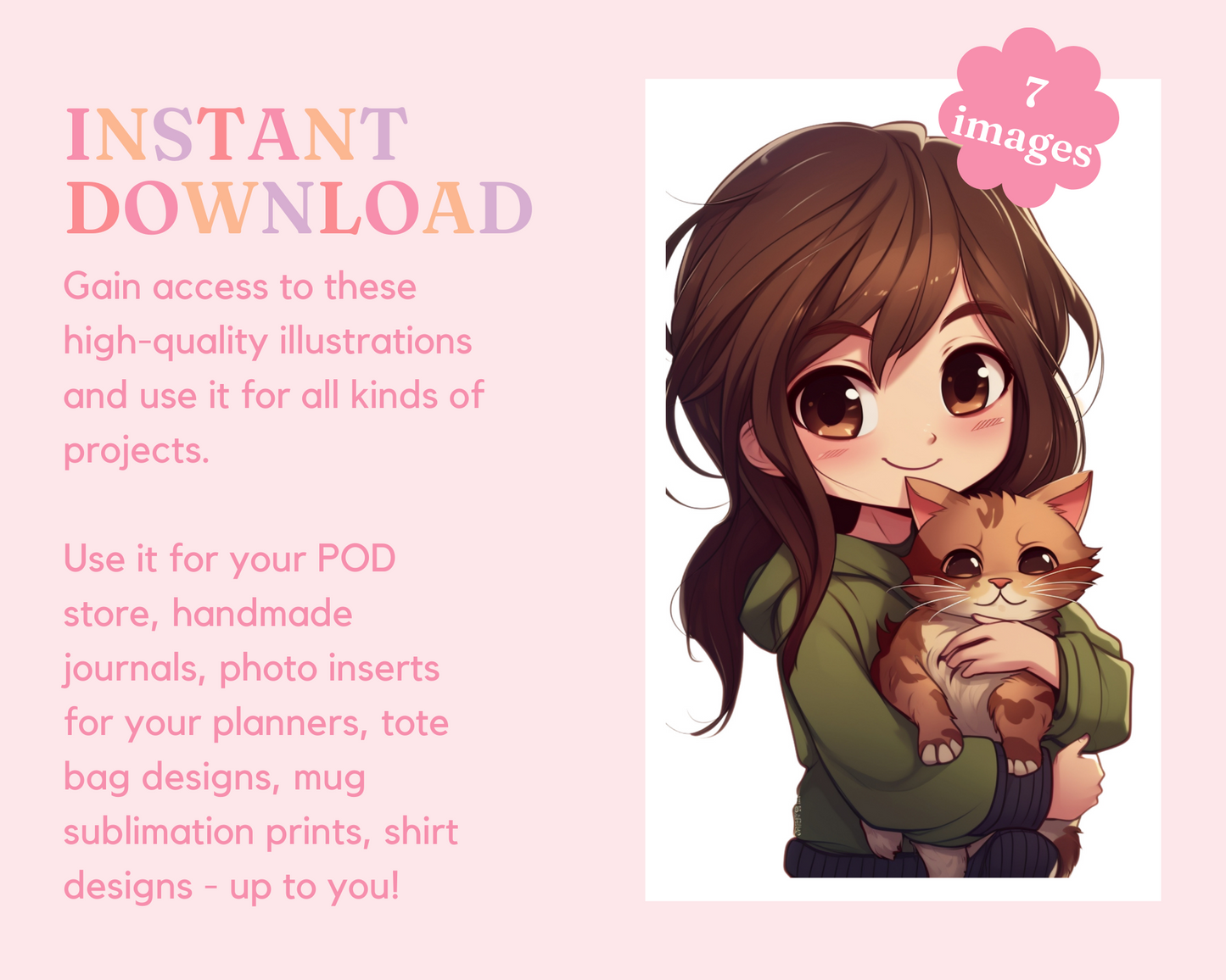 Cute Girls, Chibi Digital Illustration for Commercial Use Set 1