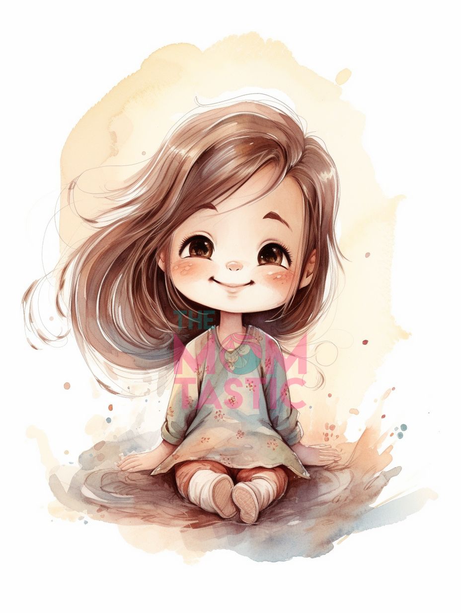 Fairytale Girls Cute Chibi Illustration - Watercolor - Pastel Background - Digital Illustration - for Commercial Use