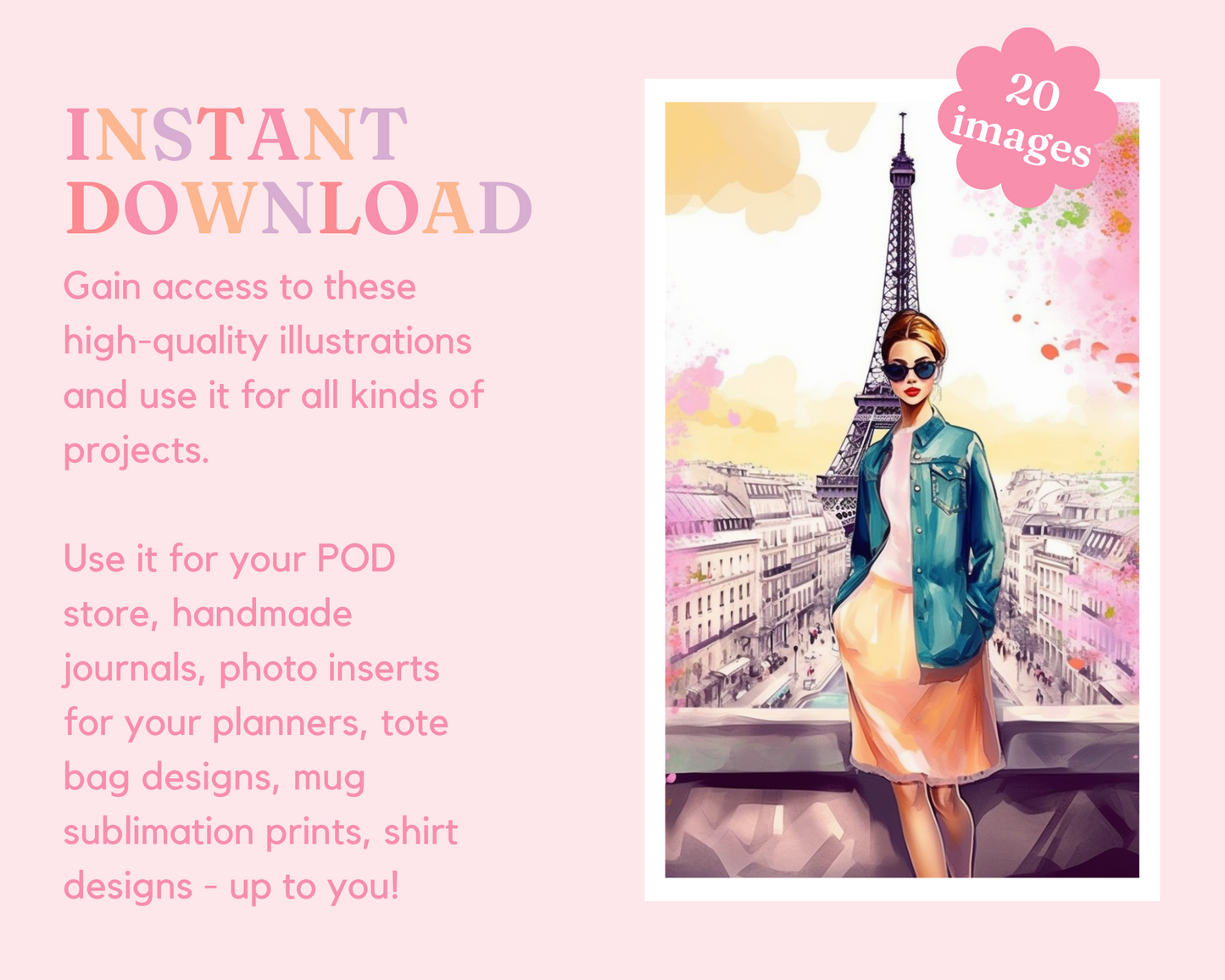 Beautiful Fashion Girls (Set 1) with Scenic Background Digital Illustration for Commercial Use - Commercial Use