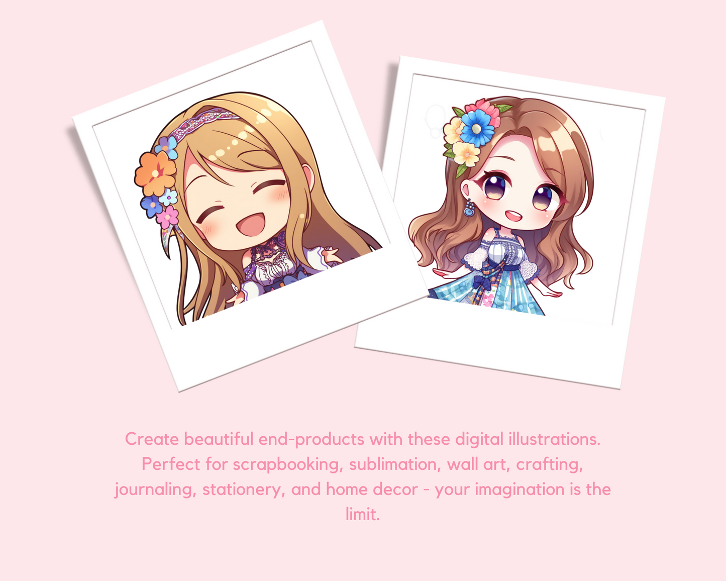 Cute Girls, Chibi Digital Illustration for Commercial Use Set 1