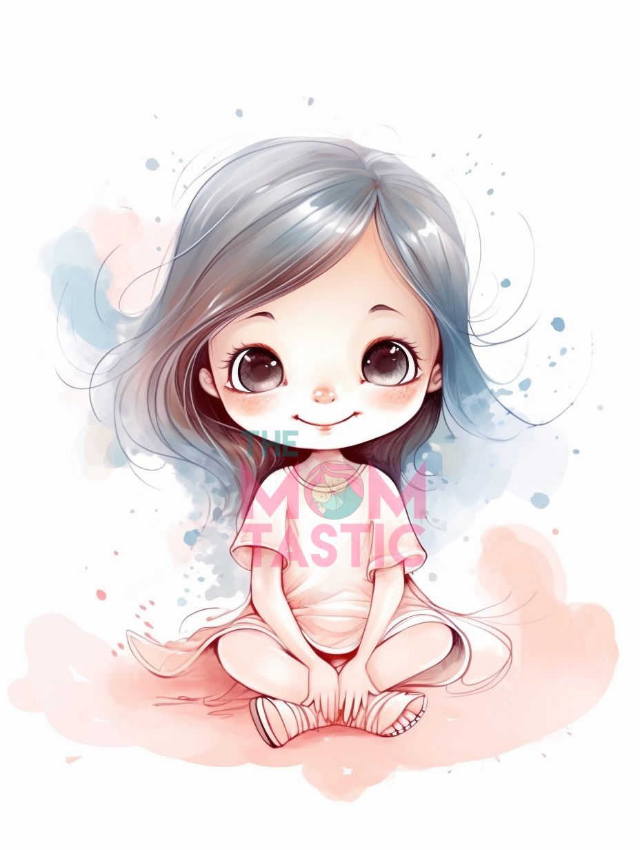 Fairytale Girls Cute Chibi Illustration - Watercolor - Pastel Background - Digital Illustration - for Commercial Use
