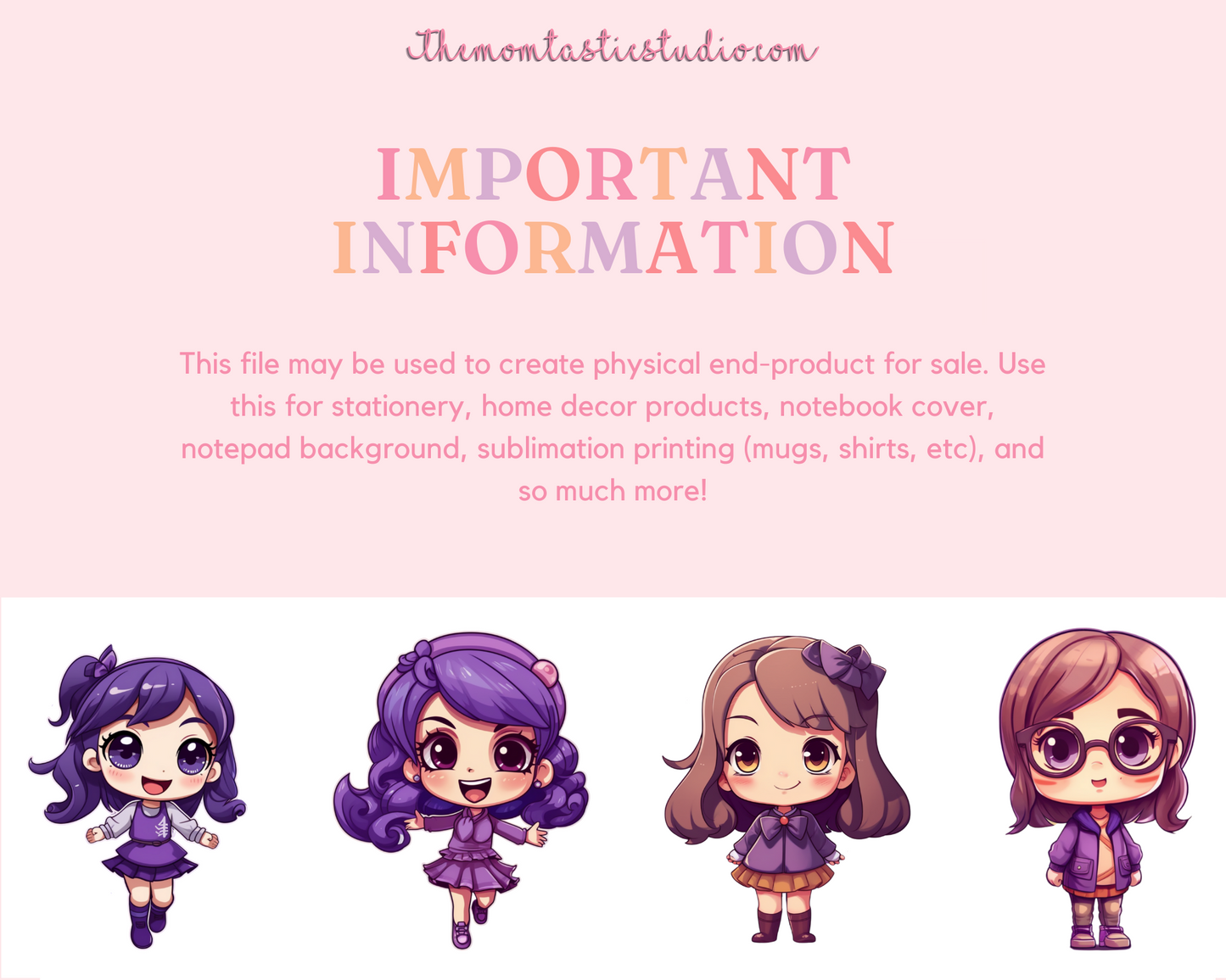Pretty in Purple Chibi Girls Stickers Clipart – Printable – Instant Download – High-Quality PNG - Transparent Background - Commercial Use