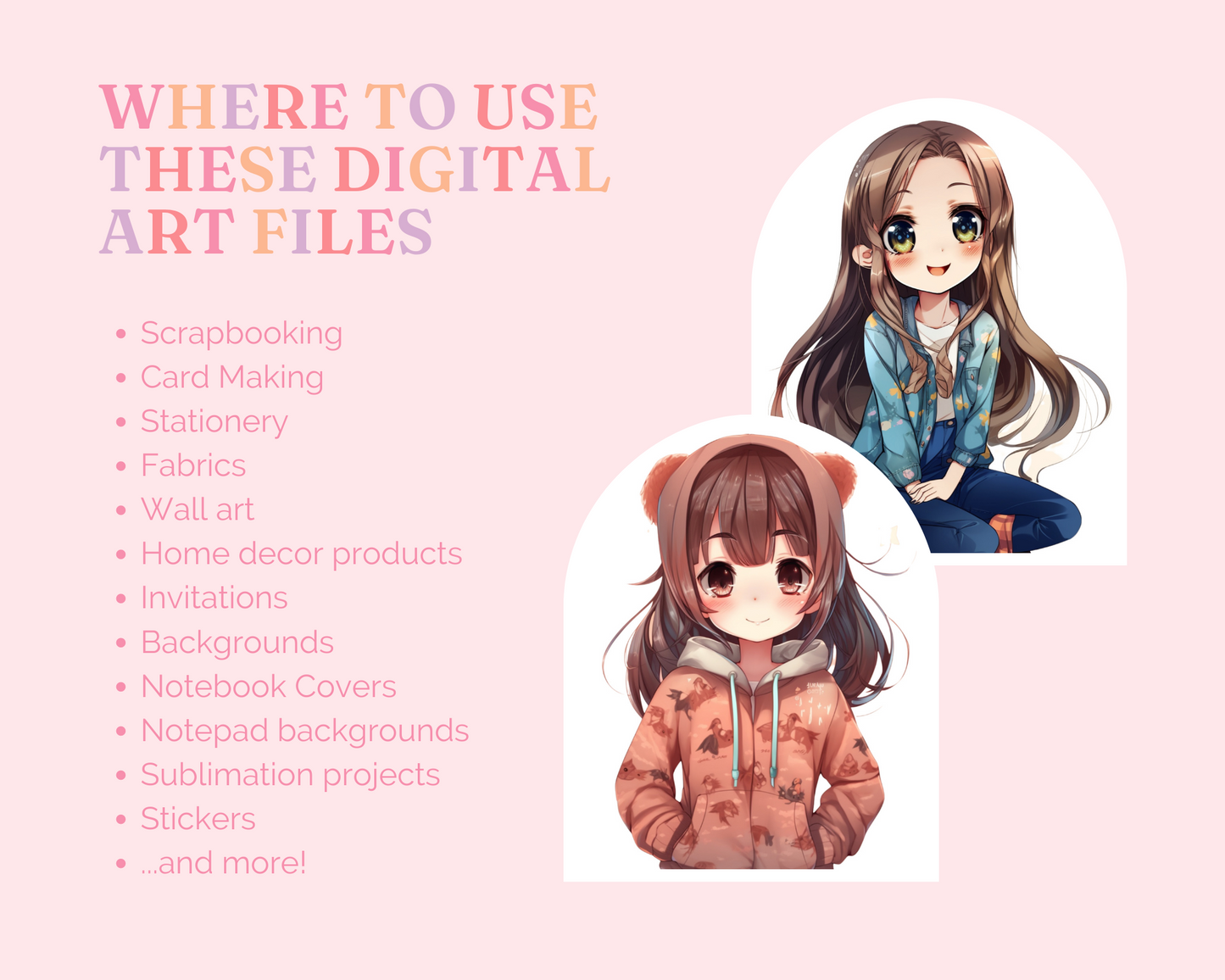 Cute Girls, Chibi Digital Illustration for Commercial Use Set 1