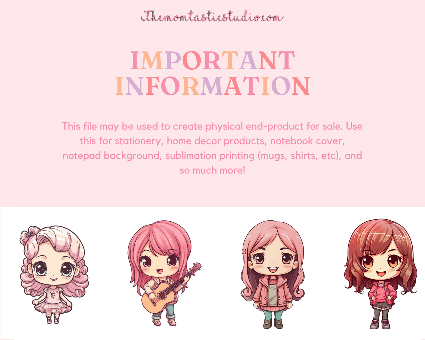 Pretty in Pink Chibi Girls Stickers Clipart – Printable – Instant Download – High-Quality PNG - Transparent Background - Commercial Use