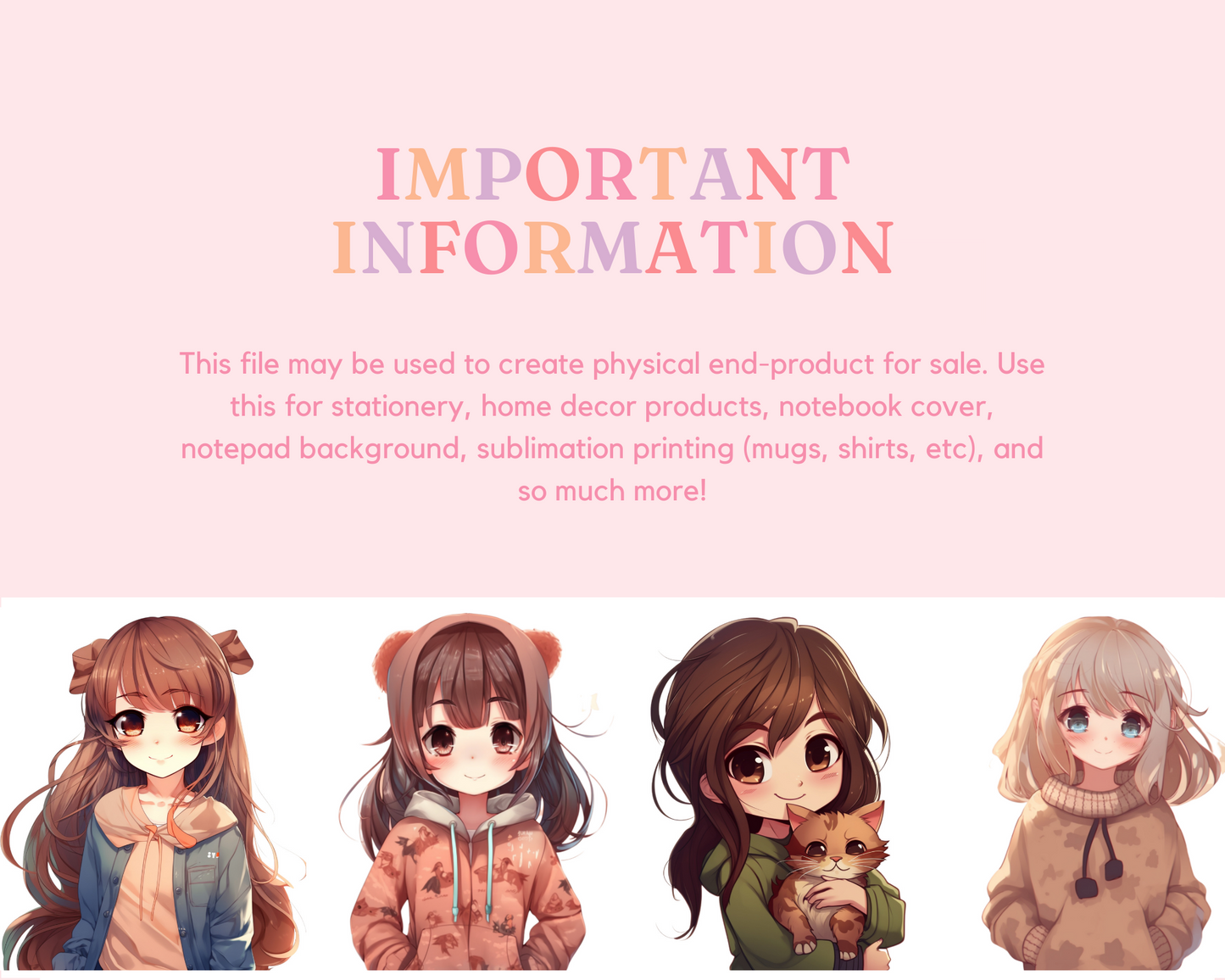 Cute Girls, Chibi Digital Illustration for Commercial Use Set 1