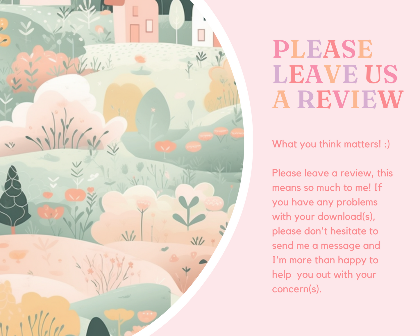 Pastel Scenery Seamless Pattern – Watercolor Pattern – Commercial Use – Pink, Pastel Houses, Nature, Landscape Digital Paper – Instant Download – Whimsical Designs for Creative Projects