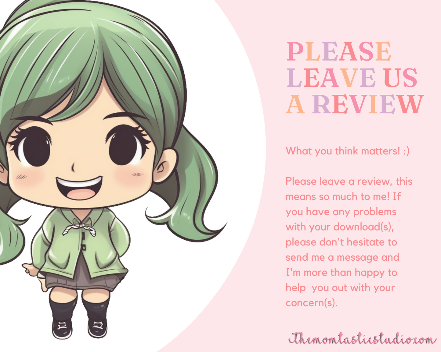 Pretty in Green Chibi Girls Stickers Clipart – Printable – Instant Download – High-Quality PNG - Transparent Background - Commercial Use