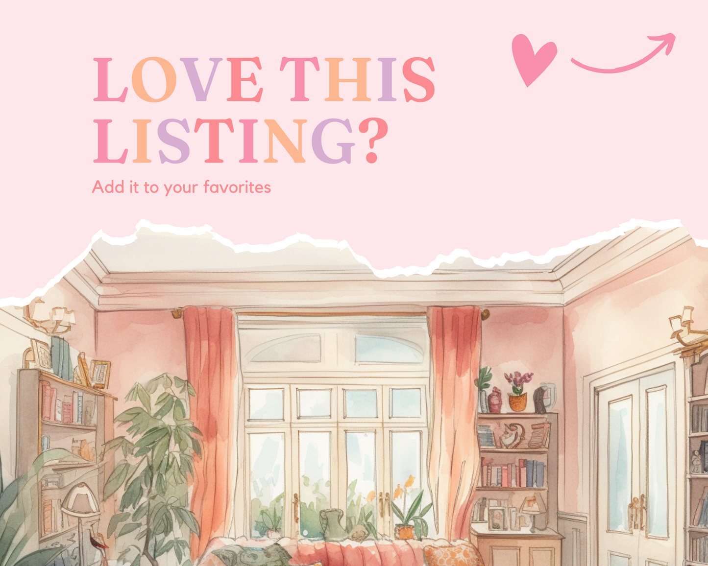Cozy Home Watercolor Digital Illustration, Pastel, Sky for Commercial Use