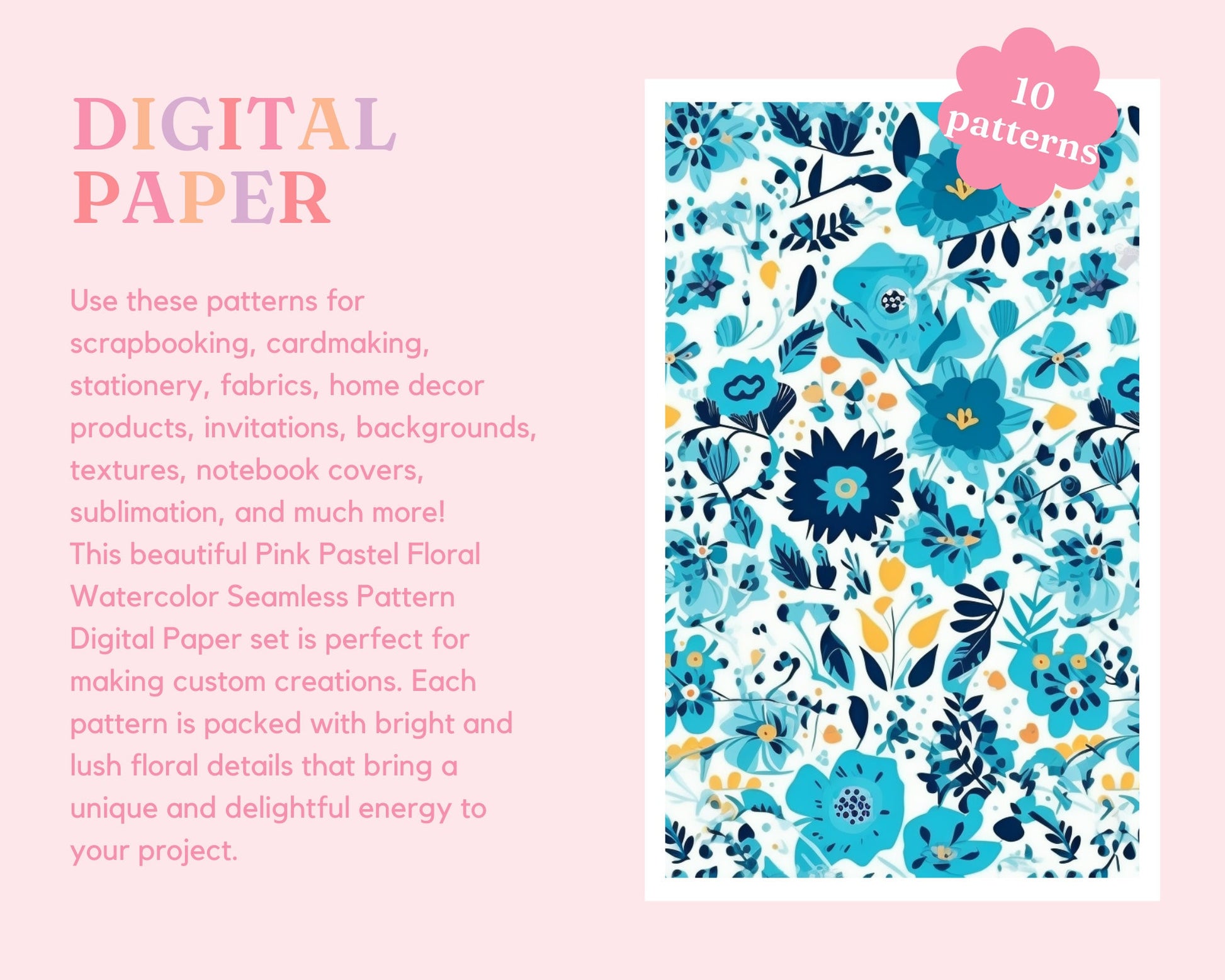 Happy Colors Flowers Seamless Pattern, Watercolor Floral Pattern for Commercial Use