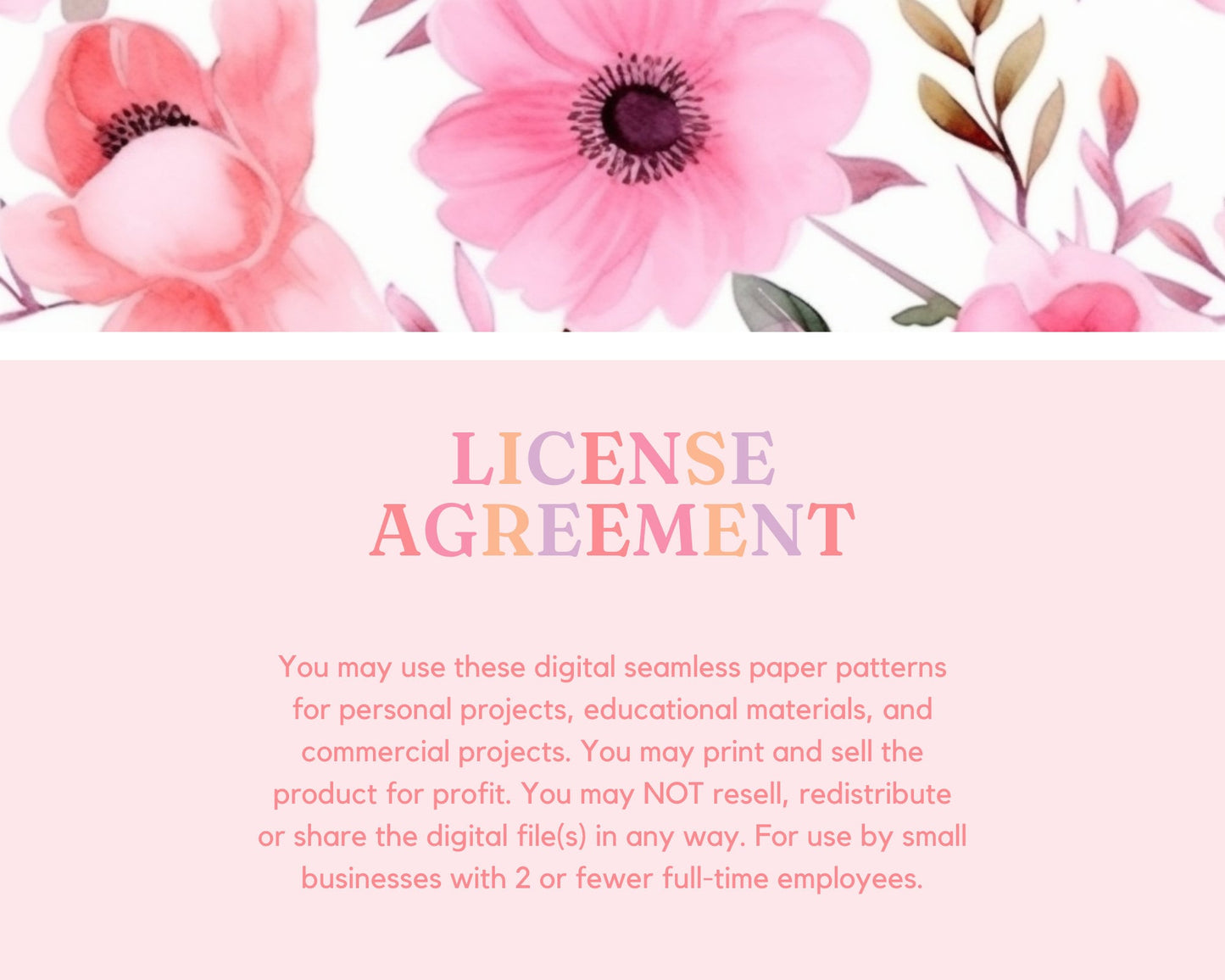 Pink Floral Seamless Pattern, Watercolor Floral Pattern for Commercial Use