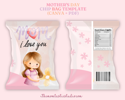 Mother's Day Chip Bag Template – A4 Size – 6 Heartwarming Designs – PDF, PNG, and Canva Template