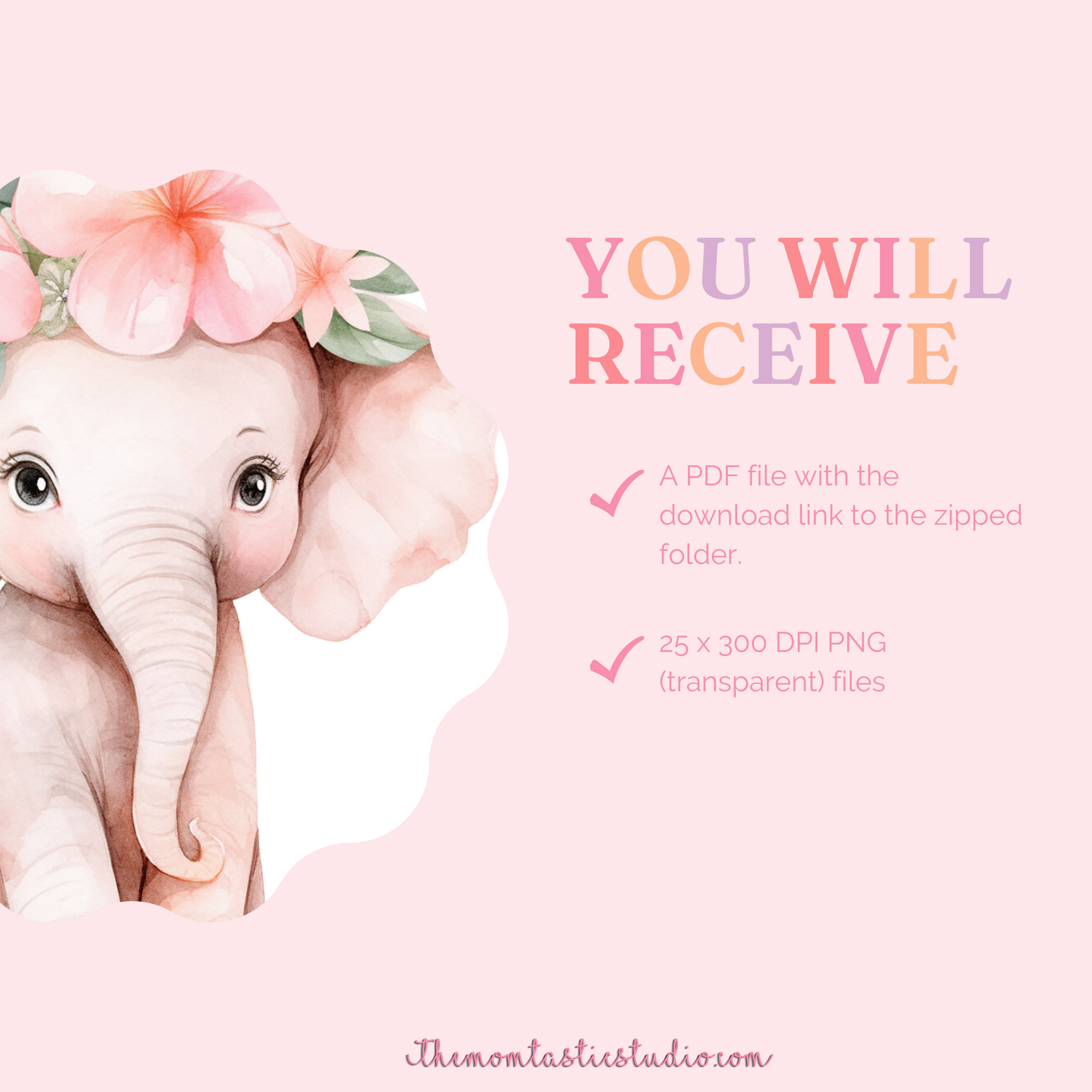 Pink Blush Safari Animals – Clipart Set - High-Quality PNG - Transparent Background - Commercial Use