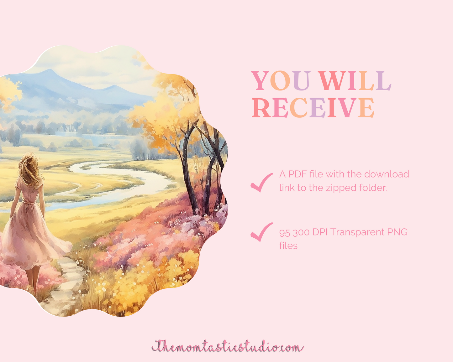 Moments of Bliss - Watercolor Digital Illustration - 300 DPI - Commercial Use - Instant Download