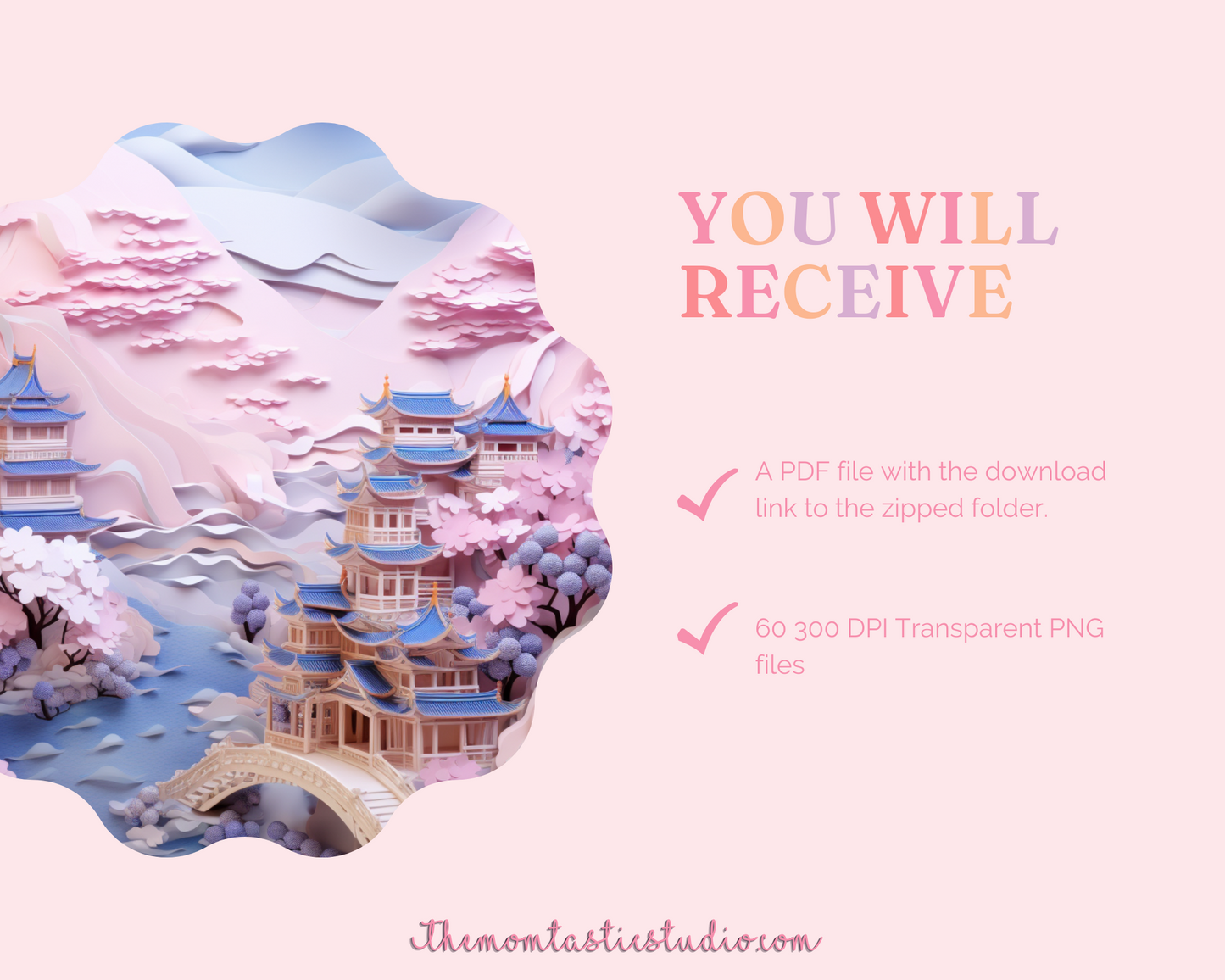 Auspicious Ancient Scenery Digital Illustration – Instant Download – Commercial Use