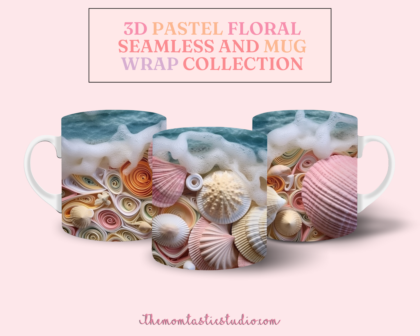 3D Seashells and Beach Mug Wrap (11OZ and 15OZ) - Commercial Use, 8 Designs, Beach Mug, Seashells Mug, Sublimation Wrap