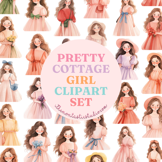 Pretty Cottage Girl – Clipart Set - Planner Sticker - High-Quality PNG - Transparent Background - Commercial Use