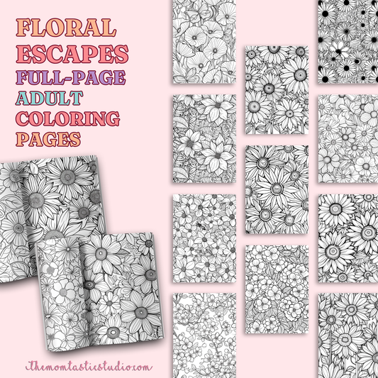 Floral Escapes Adult Coloring Pages Pack – Digital Template –  Commercial Use