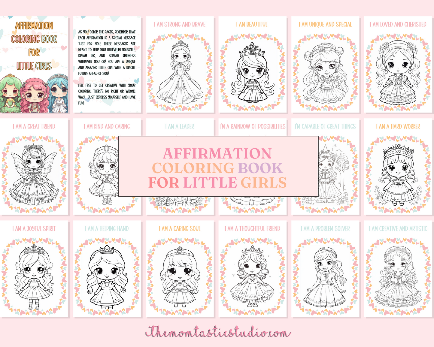 Affirmation Coloring Book for Little Girls – Digital Template – Empowering and Fun