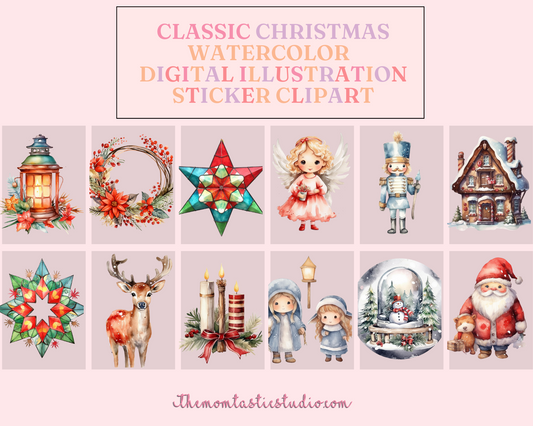 Classic Christmas Watercolor Cliparts – High-Quality PNG - Transparent Background - Commercial Use