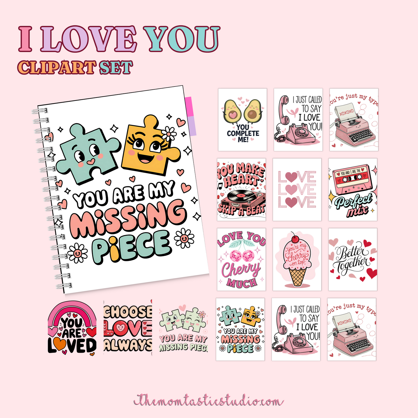 I Love You Clipart Set - 300 DPI – Instant Download – Commercial Use (Transparent Files)