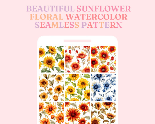 Sunflower Floral Watercolor Seamless Pattern, Watercolor Pattern for Commercial Use