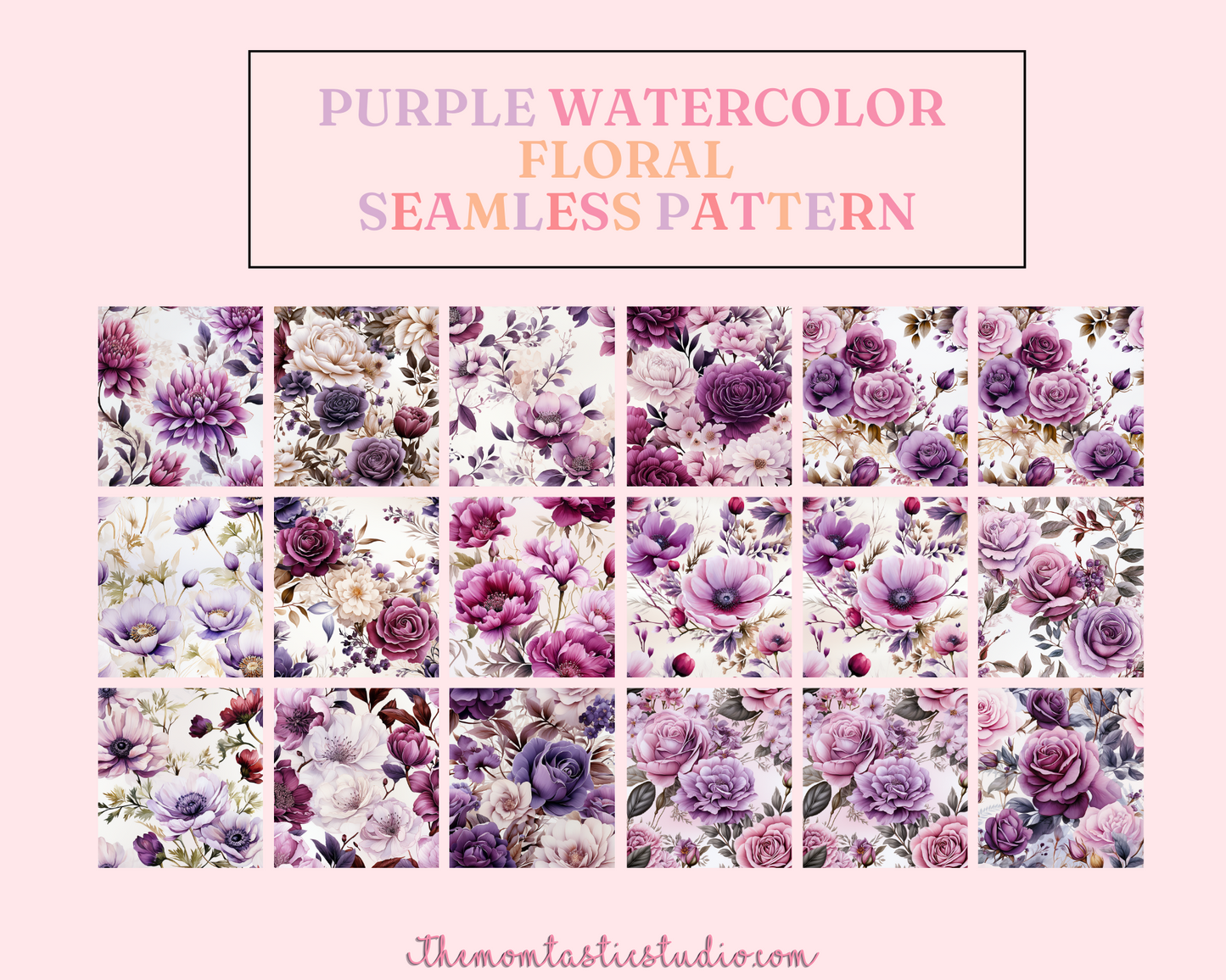 Purple Watercolor Floral Seamless Pattern, Watercolor Pattern for Commercial Use